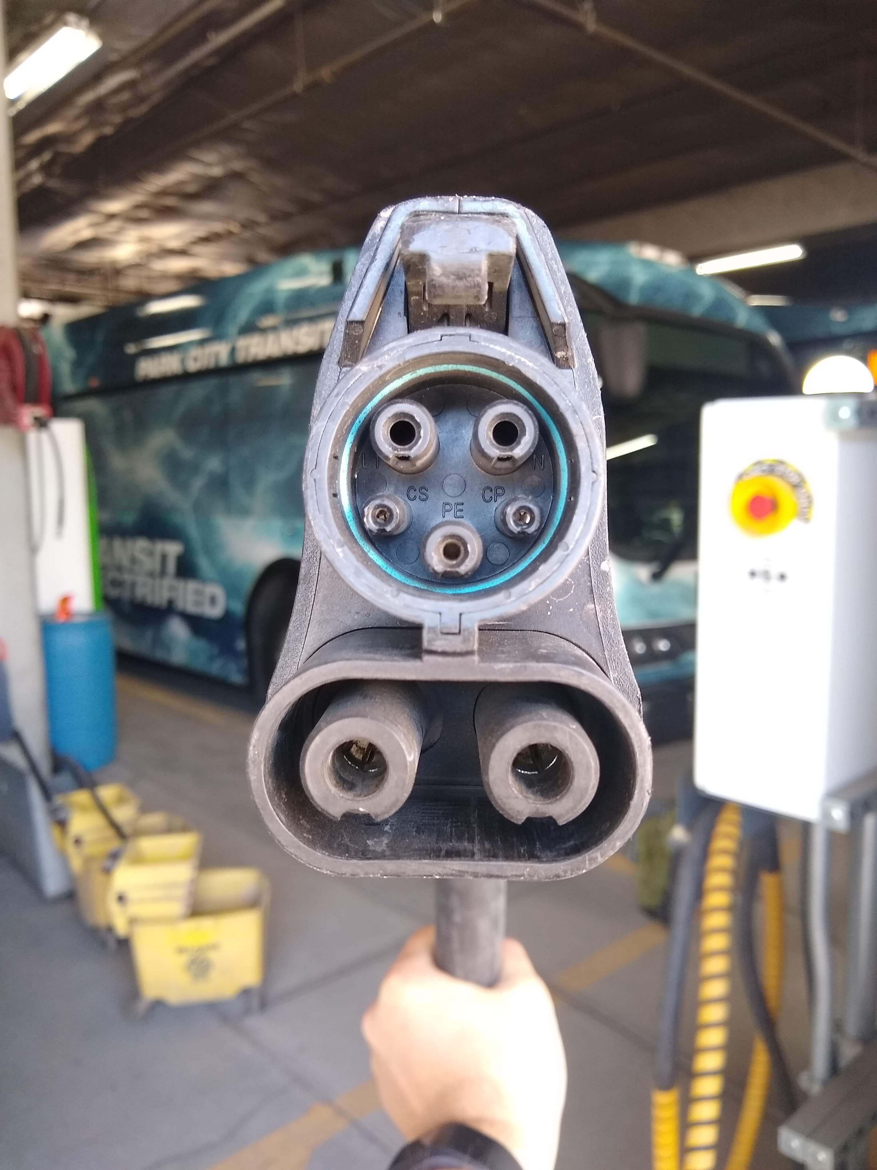 Close-up photo of a CCS1 connector