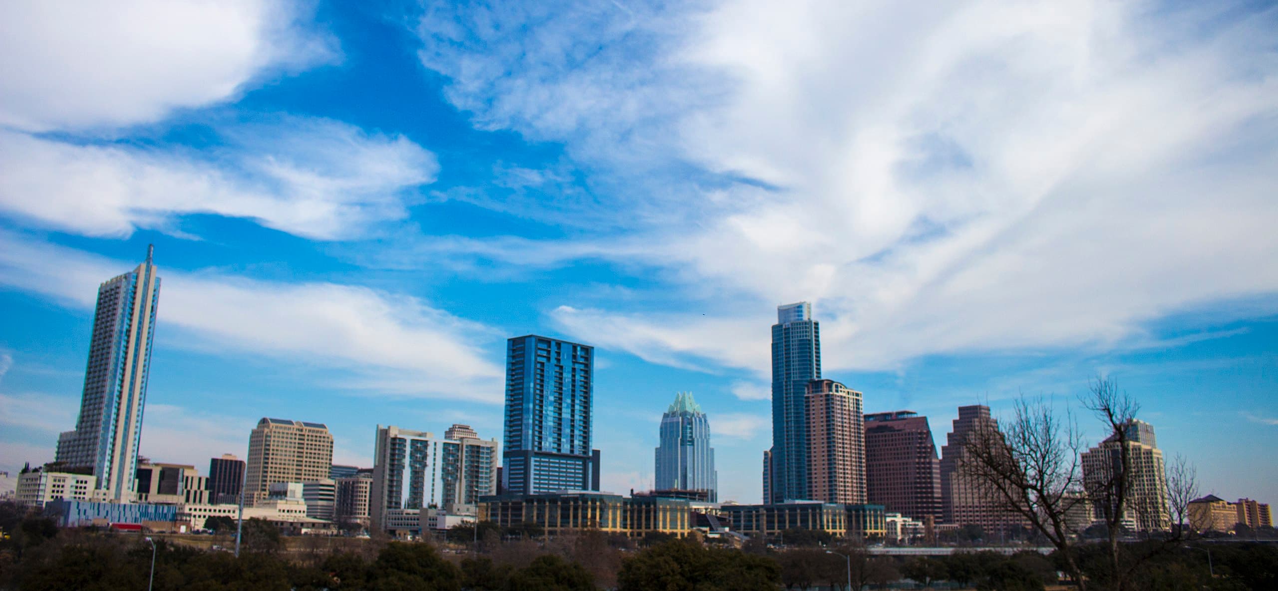 Austin skyline with the Colorado River in foreground