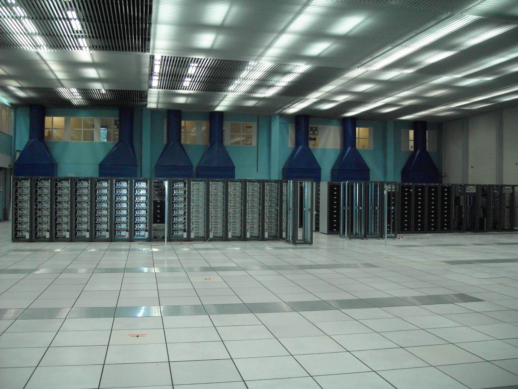 Rows of networked servers in a data center