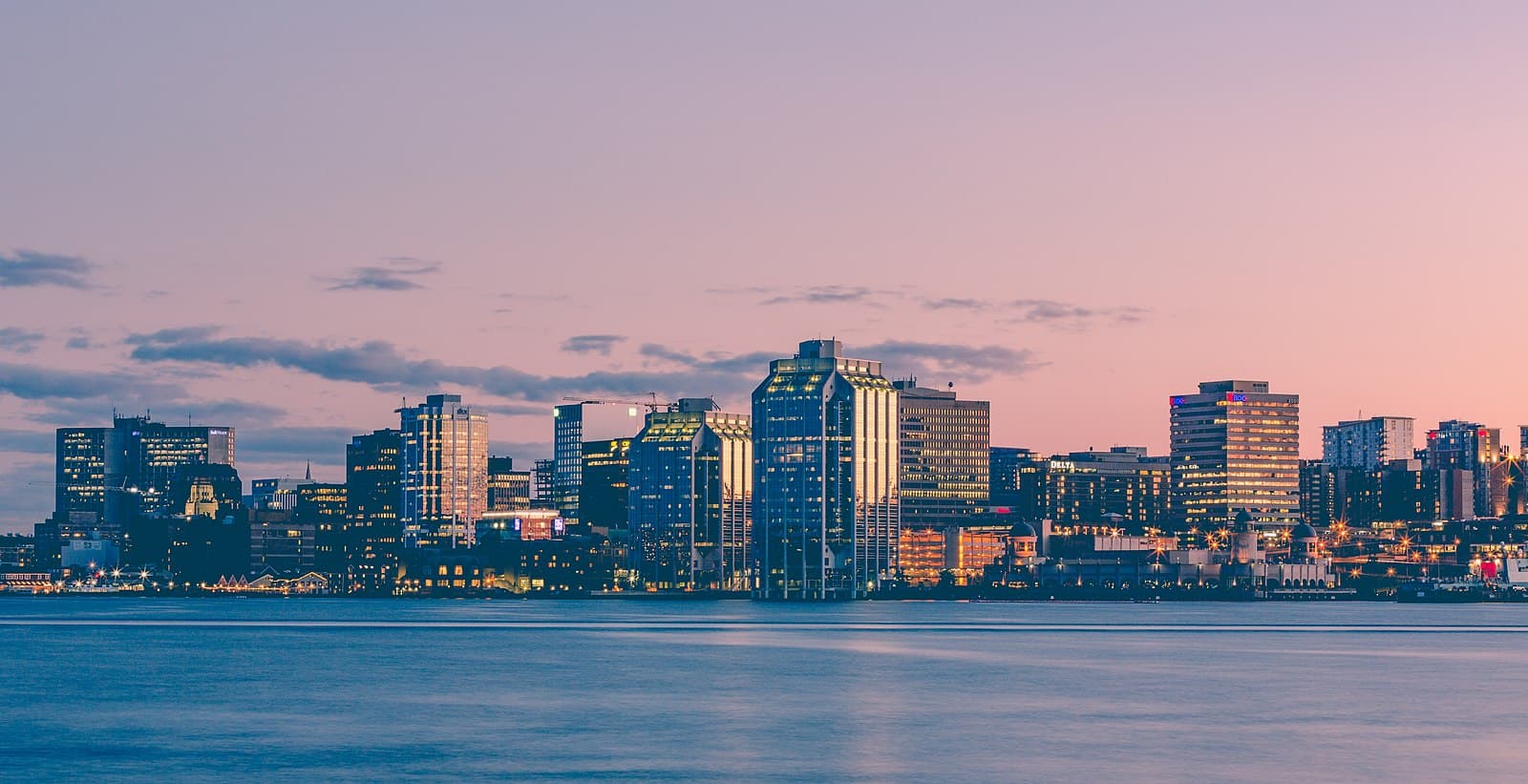 Halifax waterfront skyline at sunset