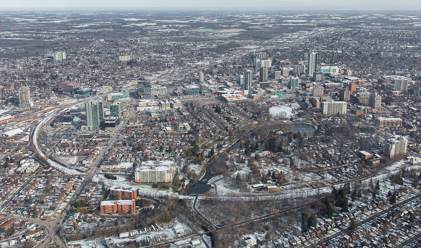 Downtown Kitchener skyline in winter