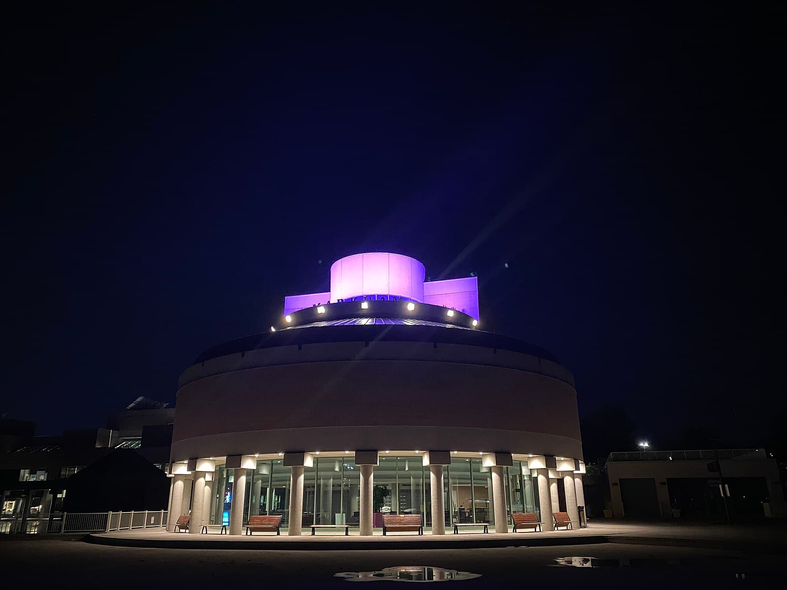 Markham Civic Centre illuminated at night