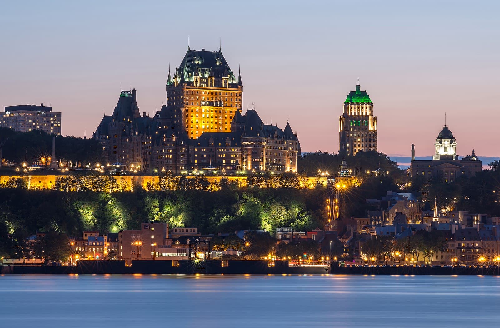 Québec City skyline at night viewed from Lévis