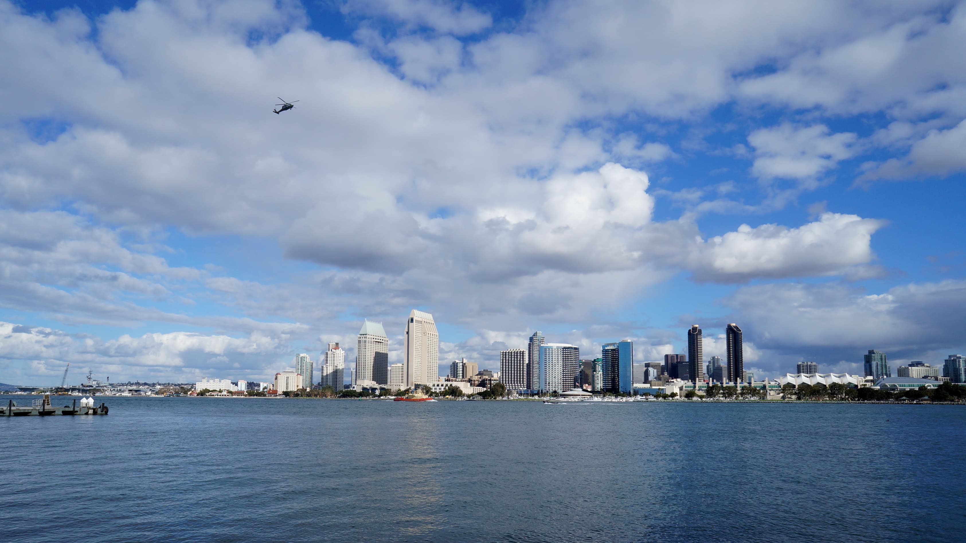 San Diego skyline with harbor boats